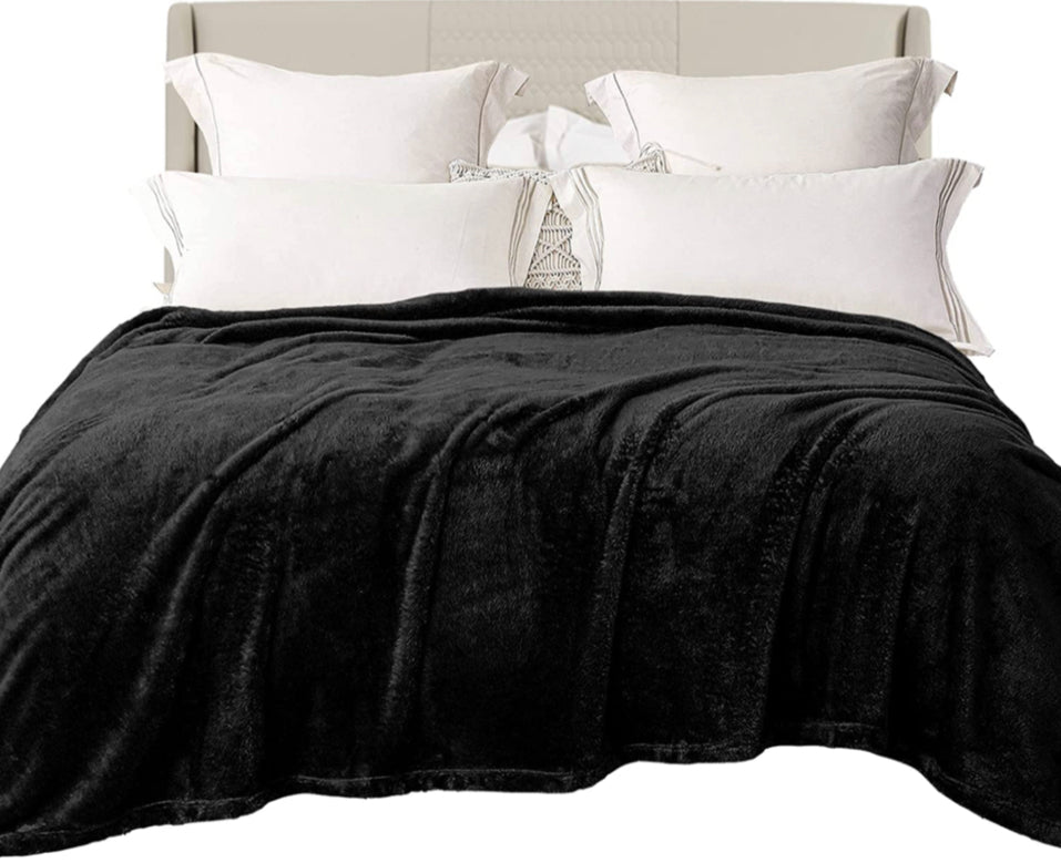Exclusivo Mezcla Plush Fuzzy Fleece Queen Size Bed Blanket as Coverlet/Bed Cover/Bedspread/Bed Sheet( Black, 90x 90 inch)- Lightweight, Soft, Cozy and Warm